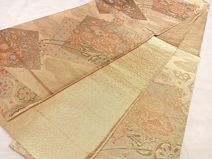 平和屋着物◎九百佐賀錦 六通柄袋帯 七彩牡丹文 金糸 正絹 逸品 BAAW7222qw