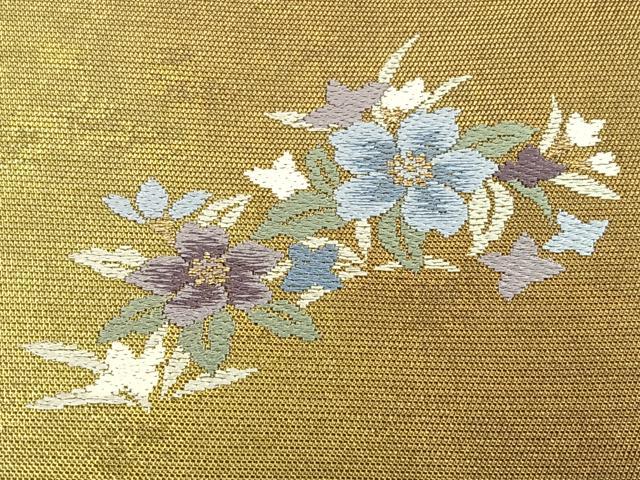 平和屋着物◎全通柄袋帯 唐織 ワンポイント 草花文 金糸 正絹 逸品 BAAW7224qw