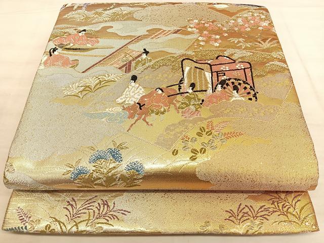 平和屋着物◎佐賀錦 六通柄袋帯 唐織 人物風景文 金銀糸 正絹 逸品 BAAW7230qw