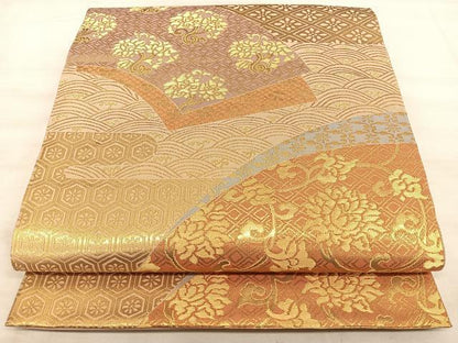 平和屋着物◎六通柄袋帯 名物裂 金糸 正絹 逸品 BAAW7232qw