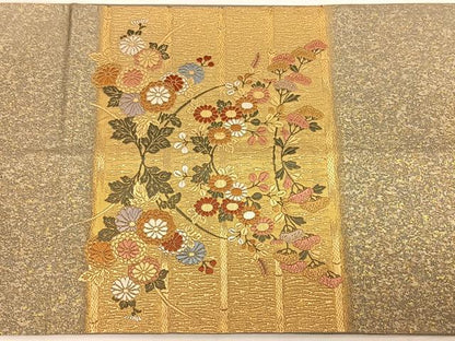 平和屋着物◎太鼓柄袋帯　唐織　籬草花文　金糸　正絹　逸品　BAAW7238qw