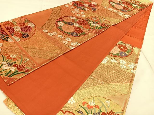 平和屋着物◎六通柄袋帯　唐織　草花吉祥文　金糸　正絹　逸品　BAAW7246qw