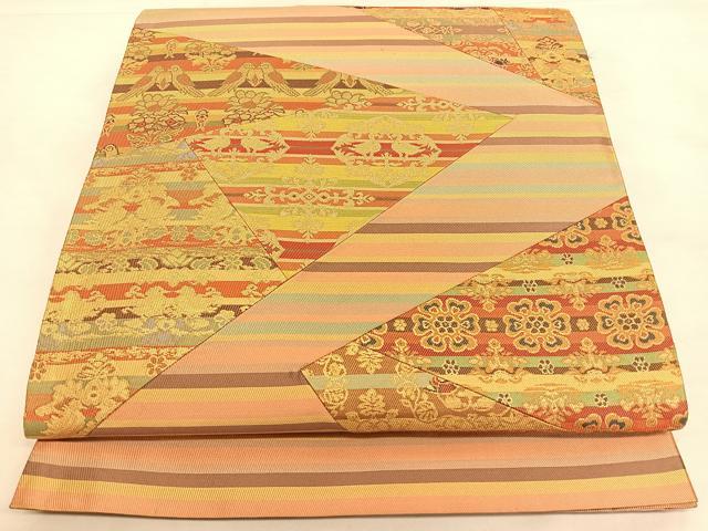 平和屋着物◎太鼓柄袋帯　切嵌　花鳥文　正絹　逸品　BAAW7248qw