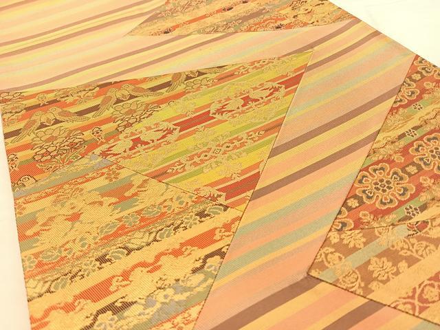 平和屋着物◎太鼓柄袋帯　切嵌　花鳥文　正絹　逸品　BAAW7248qw
