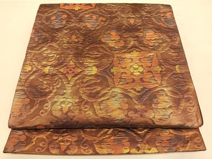 平和屋着物◎六通柄袋帯　ふくれ織　葡萄花唐草文　金糸　正絹　逸品　BAAW7258qw