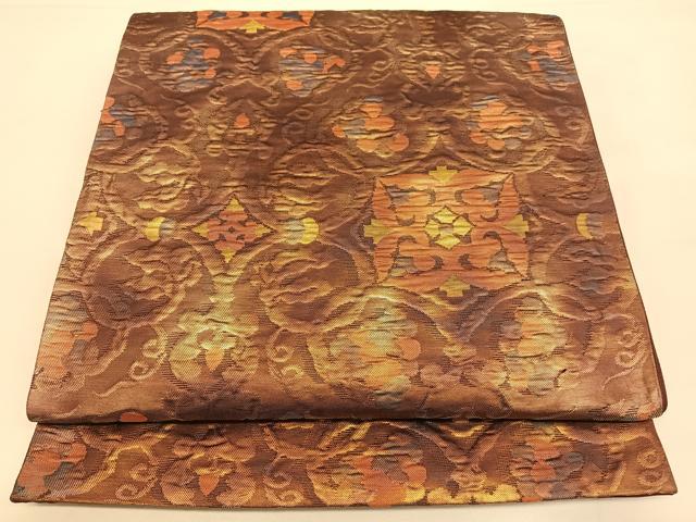 平和屋着物◎六通柄袋帯　ふくれ織　葡萄花唐草文　金糸　正絹　逸品　BAAW7258qw