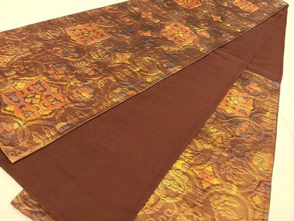 平和屋着物◎六通柄袋帯　ふくれ織　葡萄花唐草文　金糸　正絹　逸品　BAAW7258qw
