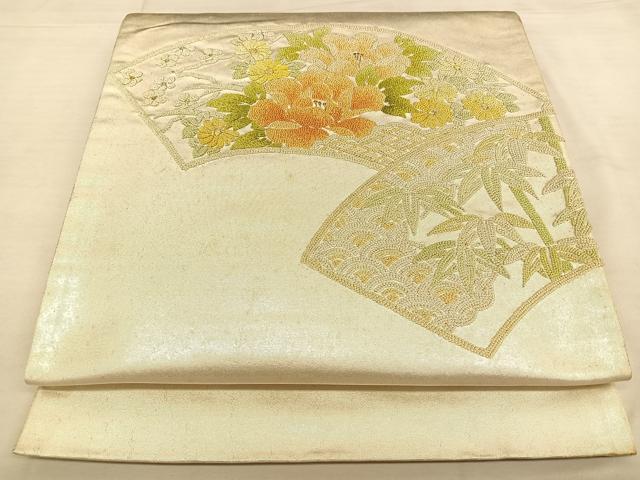 平和屋着物◎太鼓柄袋帯　中国三大刺繍　相良刺繍　地紙花文　金糸　引箔　正絹　逸品　BAAW7261qw