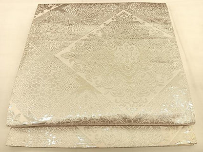 平和屋着物◎全通柄袋帯 天井花文 銀糸 正絹 逸品 BAAW7263qw