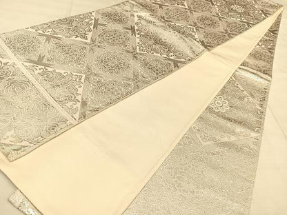 平和屋着物◎全通柄袋帯 天井花文 銀糸 正絹 逸品 BAAW7263qw