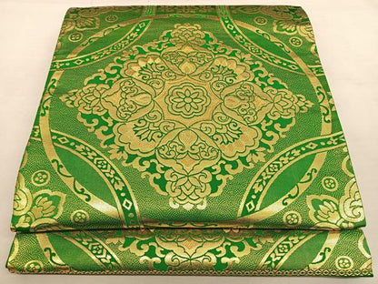 平和屋着物◎全通柄袋帯 唐織 七宝花文 金糸 正絹 逸品 BAAW7266qw