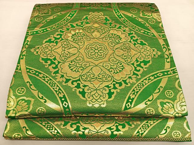 平和屋着物◎全通柄袋帯 唐織 七宝花文 金糸 正絹 逸品 BAAW7266qw