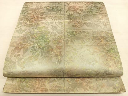 平和屋着物◎六通柄袋帯 人物吉祥文 銀糸 正絹 逸品 BAAW7267qw