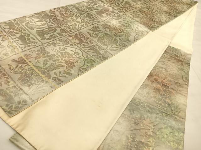 平和屋着物◎六通柄袋帯 人物吉祥文 銀糸 正絹 逸品 BAAW7267qw