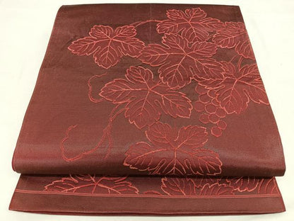平和屋着物◎六通柄袋帯　唐織　葡萄蔦の葉文　正絹　逸品　BAAW7270qw
