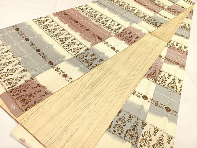 平和屋着物◎全通柄袋帯　唐織　変わり横段花文　正絹　逸品　BAAW7279qw