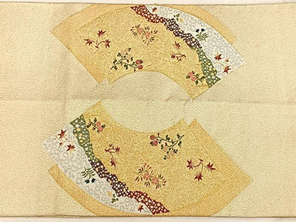 平和屋着物◎太鼓柄袋帯　綴れ　古代扇面　金銀糸　正絹　逸品　BAAW7280qw