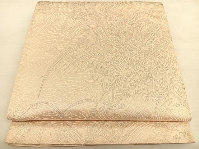 平和屋着物◎六通柄袋帯　唐織　草花文　銀糸　正絹　逸品　BAAW7281qw