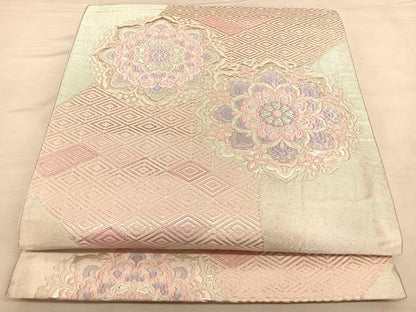 平和屋着物◎六通柄袋帯　唐織　正倉院花文　銀糸　正絹　逸品　BAAW7285qw