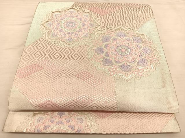 平和屋着物◎六通柄袋帯　唐織　正倉院花文　銀糸　正絹　逸品　BAAW7285qw