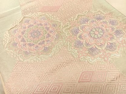 平和屋着物◎六通柄袋帯　唐織　正倉院花文　銀糸　正絹　逸品　BAAW7285qw