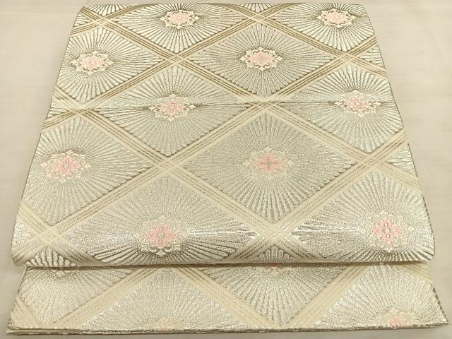 平和屋着物◎六通柄袋帯　唐織　花菱文　銀糸　正絹　逸品　BAAW7289qw