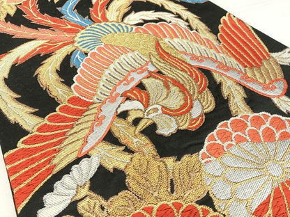 平和屋着物◎六通柄袋帯　唐織　鳳凰花文　黒地　金銀糸　正絹　逸品　BAAW7292qw