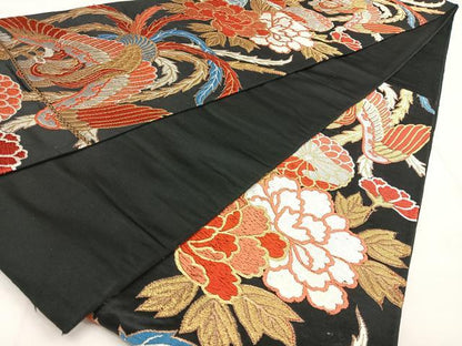 平和屋着物◎六通柄袋帯　唐織　鳳凰花文　黒地　金銀糸　正絹　逸品　BAAW7292qw
