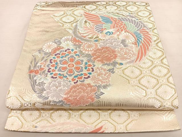 平和屋着物◎九百錦　六通柄袋帯　唐織　鳳凰花丸文　金糸　正絹　逸品　BAAW7293qw