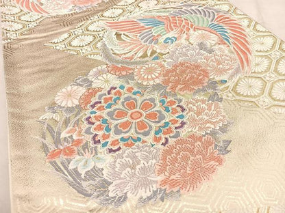 平和屋着物◎九百錦　六通柄袋帯　唐織　鳳凰花丸文　金糸　正絹　逸品　BAAW7293qw