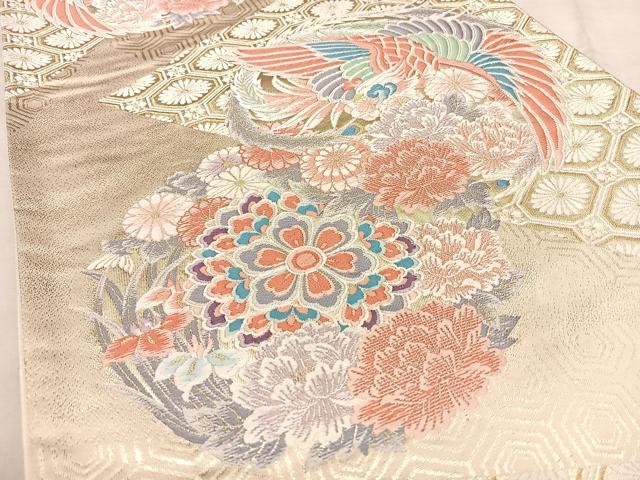 平和屋着物◎九百錦　六通柄袋帯　唐織　鳳凰花丸文　金糸　正絹　逸品　BAAW7293qw