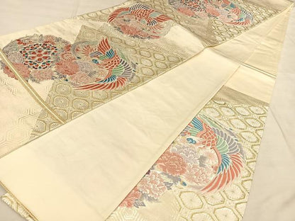 平和屋着物◎九百錦　六通柄袋帯　唐織　鳳凰花丸文　金糸　正絹　逸品　BAAW7293qw