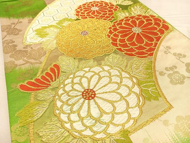 平和屋着物◎六通柄袋帯　唐織　草花文　やまとオリジナル　金糸　正絹　逸品　BAAW7294qw