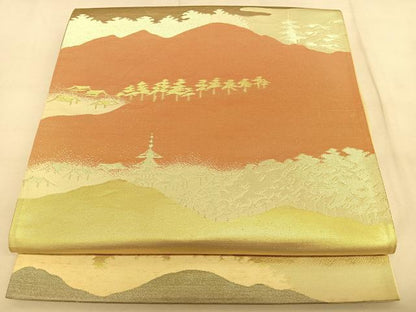 平和屋着物◎六通柄袋帯　霞風景文　金銀糸　正絹　逸品　BAAW7295qw