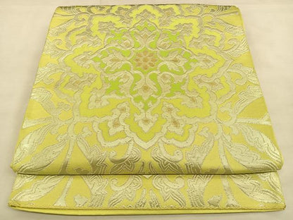 平和屋着物◎六通柄袋帯　花唐草文　銀糸　正絹　逸品　BAAW7305qw