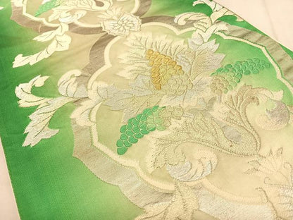 平和屋着物◎六通柄袋帯　唐織　葡萄蔦の葉文　金銀糸　正絹　逸品　BAAW7314qw