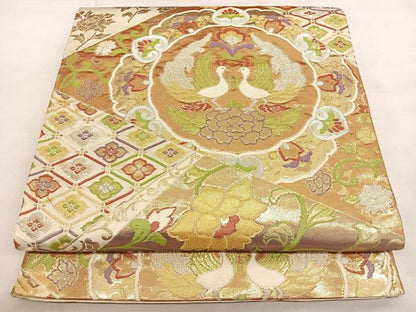 平和屋着物◎六通柄袋帯　花鳥唐草文　金銀糸　正絹　逸品　BAAW7317qw