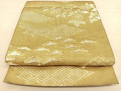 平和屋着物◎六通柄　京袋帯　松皮菱草花文　金銀糸　正絹　逸品　BAAW7318qw