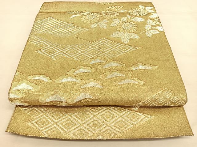 平和屋着物◎六通柄　京袋帯　松皮菱草花文　金銀糸　正絹　逸品　BAAW7318qw