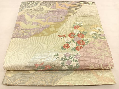 平和屋着物◎六通柄袋帯　道長花鳥文　金糸　正絹　逸品　BAAW7320qw