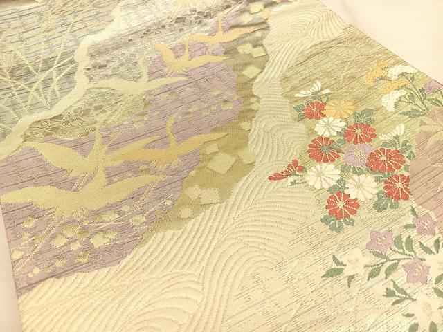 平和屋着物◎六通柄袋帯　道長花鳥文　金糸　正絹　逸品　BAAW7320qw