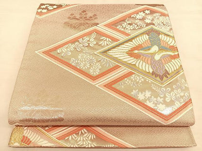 平和屋着物◎六通柄袋帯　唐織　花鳥菱文　金銀糸　正絹　逸品　BAAW7321qw