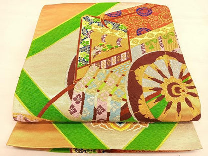 平和屋着物◎六通柄袋帯　唐織　切嵌御所車文　金銀糸　正絹　逸品　BAAW7329qw