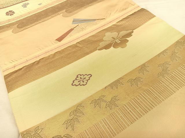平和屋着物◎六通柄袋帯　ふくれ織　エ霞花文　金糸　正絹　逸品　BAAW7330qw