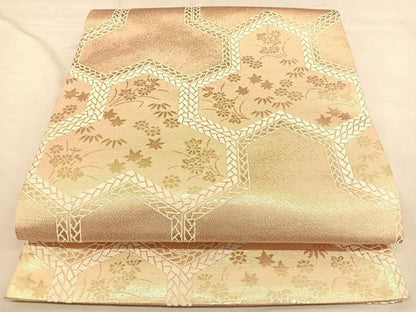 平和屋着物◎六通柄袋帯　唐織　毘沙門亀甲花文　金糸　正絹　逸品　BAAW7332qw