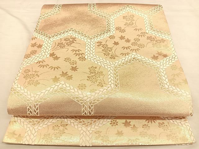 平和屋着物◎六通柄袋帯　唐織　毘沙門亀甲花文　金糸　正絹　逸品　BAAW7332qw