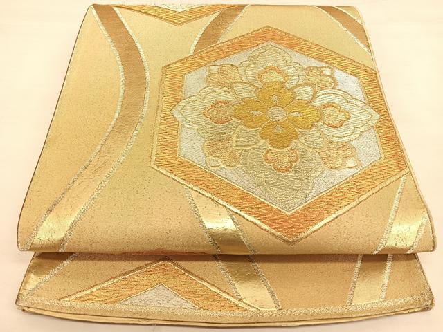 平和屋着物◎六通柄袋帯　唐織　立涌亀甲花文　金銀糸　正絹　逸品　BAAW7334qw