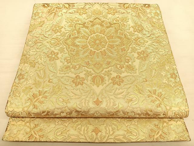 平和屋着物◎六通柄袋帯　唐織　正倉院花文　金糸　正絹　逸品　BAAW7335qw