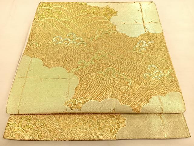 平和屋着物◎六通柄袋帯　唐織　立波文　金糸　正絹　逸品　BAAW7336qw