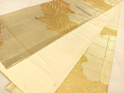 平和屋着物◎六通柄袋帯　唐織　立波文　金糸　正絹　逸品　BAAW7336qw
